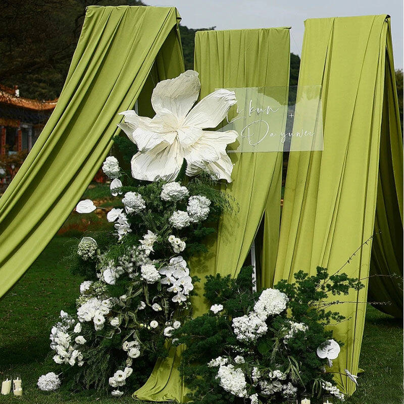 新中式户外婚礼布置绿色雪纺新潮国风酒店吊顶布舞台背景布幔装饰