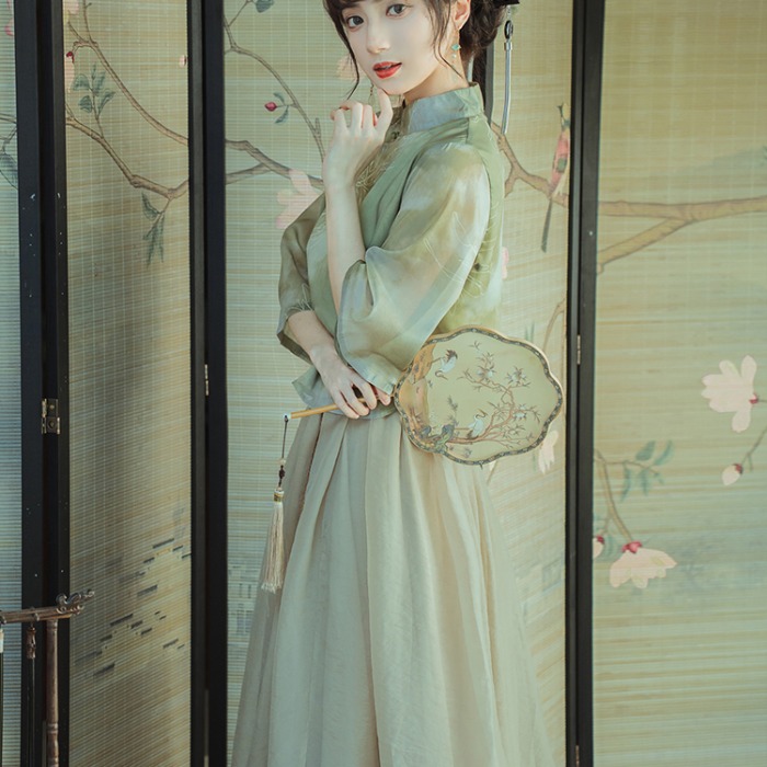 古琴汉服日常旗袍小个子茶服禅意少女仙气套装中国风茶艺师工作服