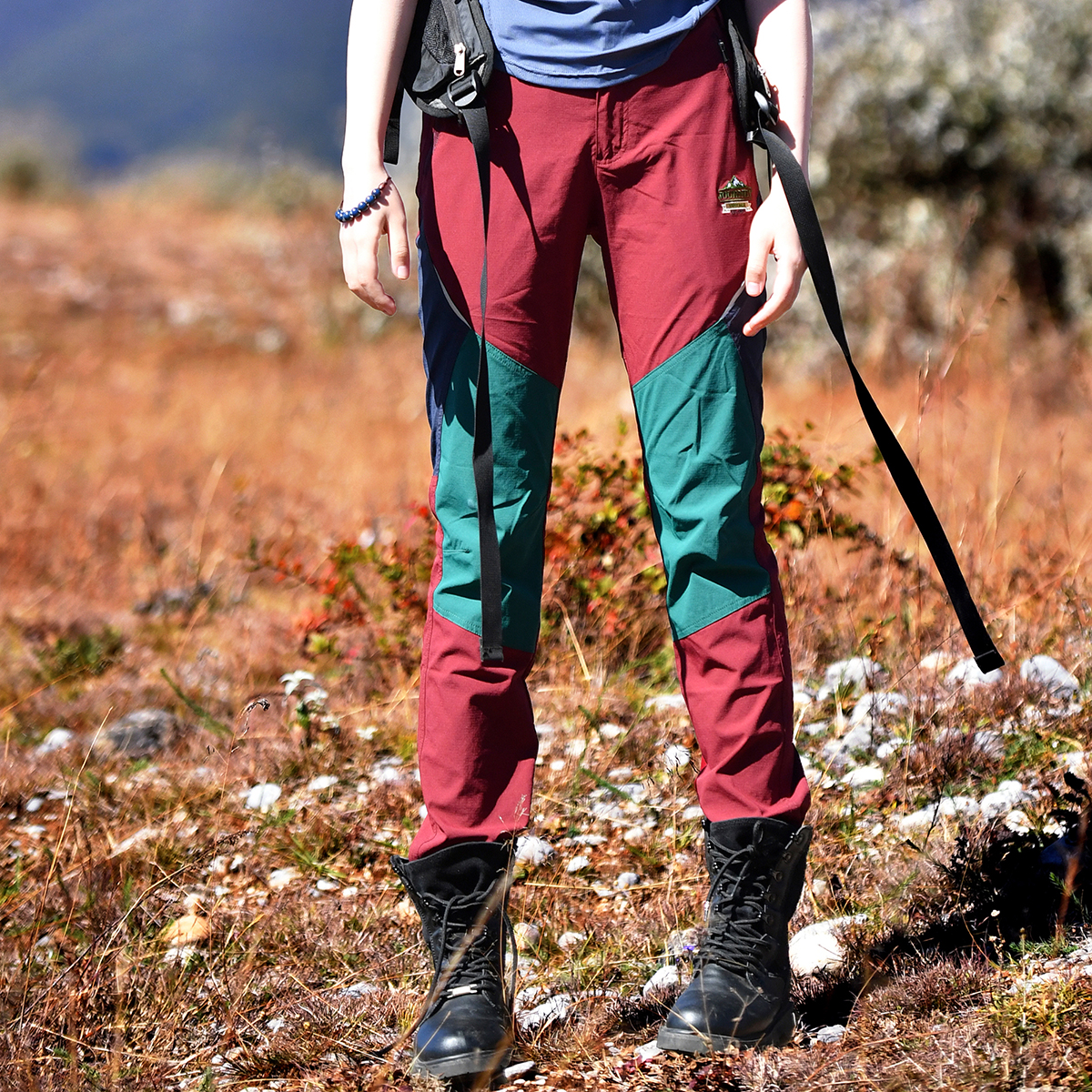 北京森林户外原创拼色徒步速干透气修身显瘦微弹登山专业级长裤女