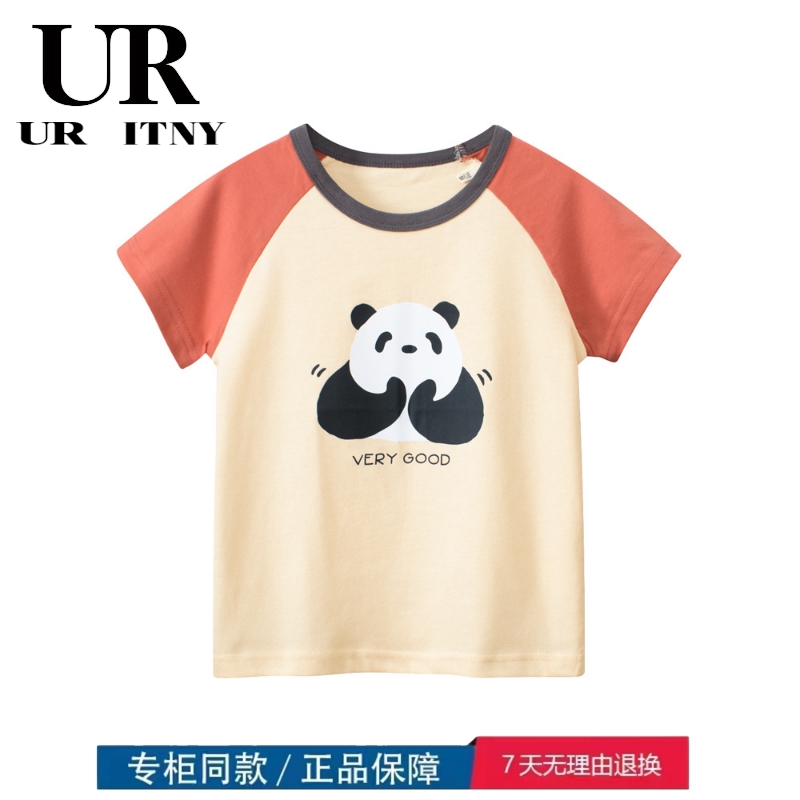 品牌撤柜outlet专柜夏季新款童装中小童卡通熊猫短袖女孩体恤上衣