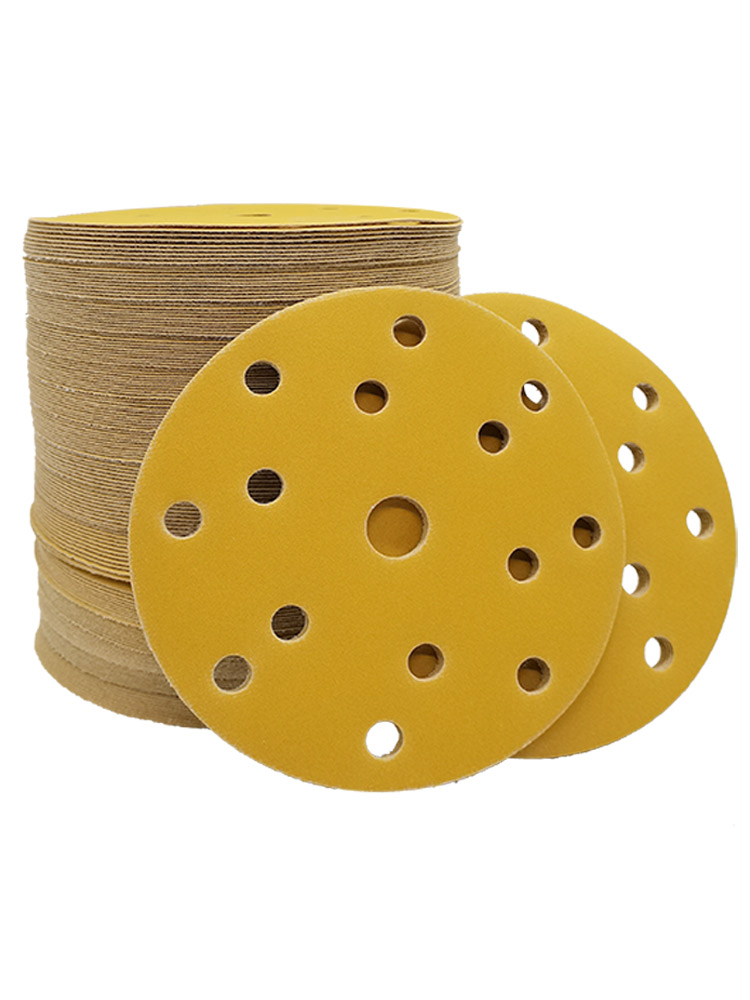 6寸15孔干磨黄砂纸适用于摩卡打磨机植绒自粘耐磨原子灰腻子抛光