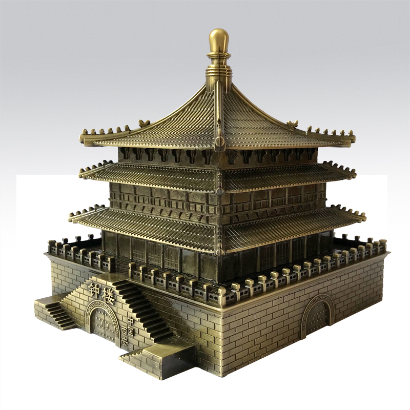 西安旅游纪念品中国古建筑金属钟楼模型摆件中式特色礼品送朋友摆