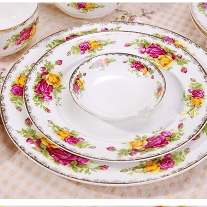 正品骨瓷铂金玫瑰餐具套装圆形盘碗配件景德镇陶瓷器花蓉件用散件