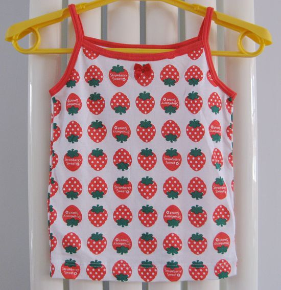 2件包邮外贸日单女童纯棉草莓图案圆领夏季吊带背心