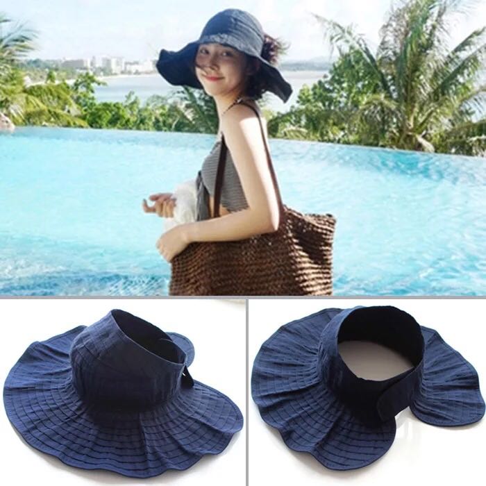 韩国帽子女夏季大檐可折叠空顶防晒遮阳帽海边度假旅游太阳帽