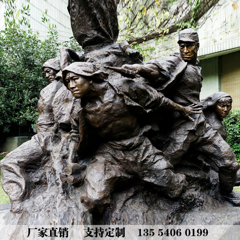 玻璃钢八路军解放红军抗日战争英雄人民民兵雕塑打仗冲锋人物雕塑