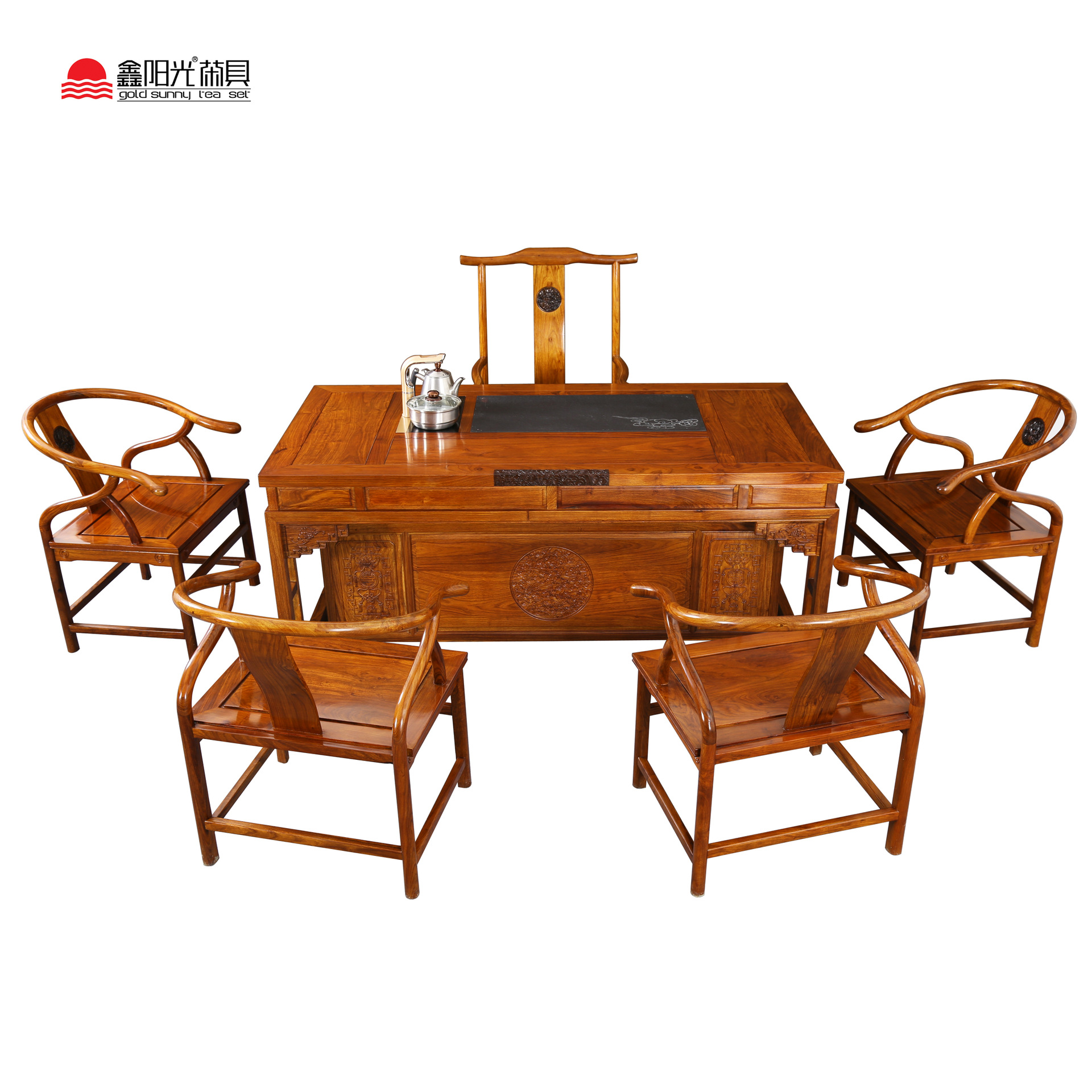 茶桌椅6件套[方正茶桌] 刺猬紫檀茶几茶桌中式茶台仙结缘红木家具