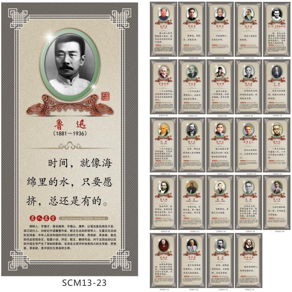 名人名言挂图宣传画海报/著名文学家头像简介鲁迅墙贴画SCM13-23