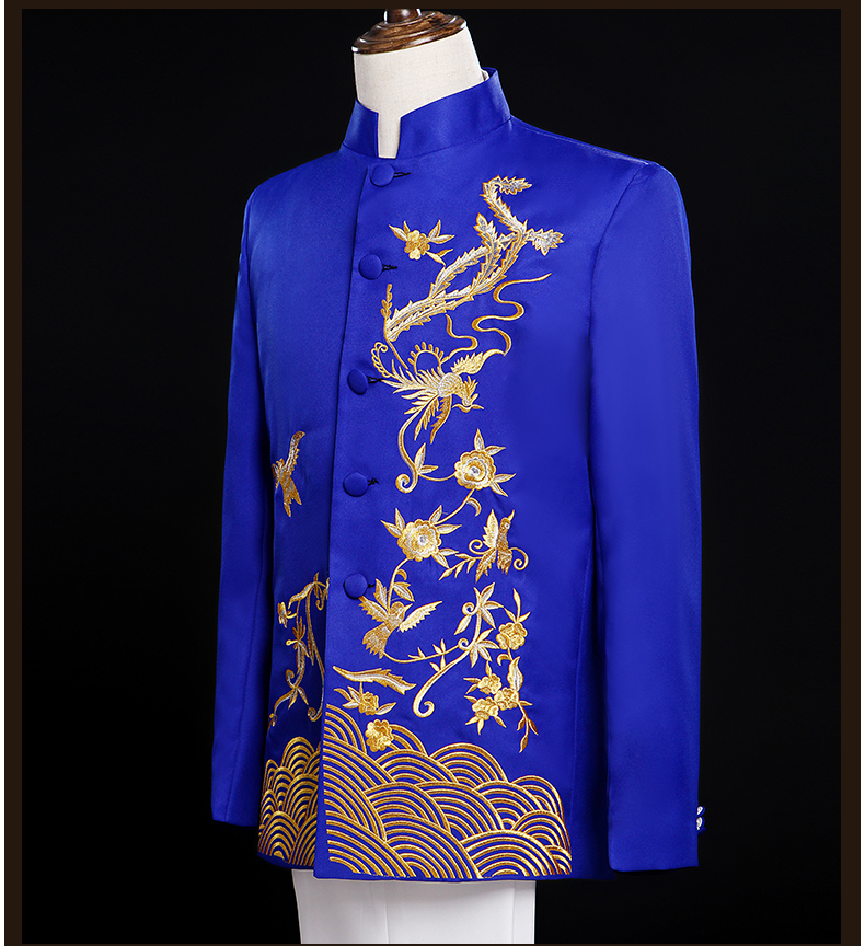 新新款热卖中国风立领刺绣中山装主持演出合唱服民乐中式男装礼服