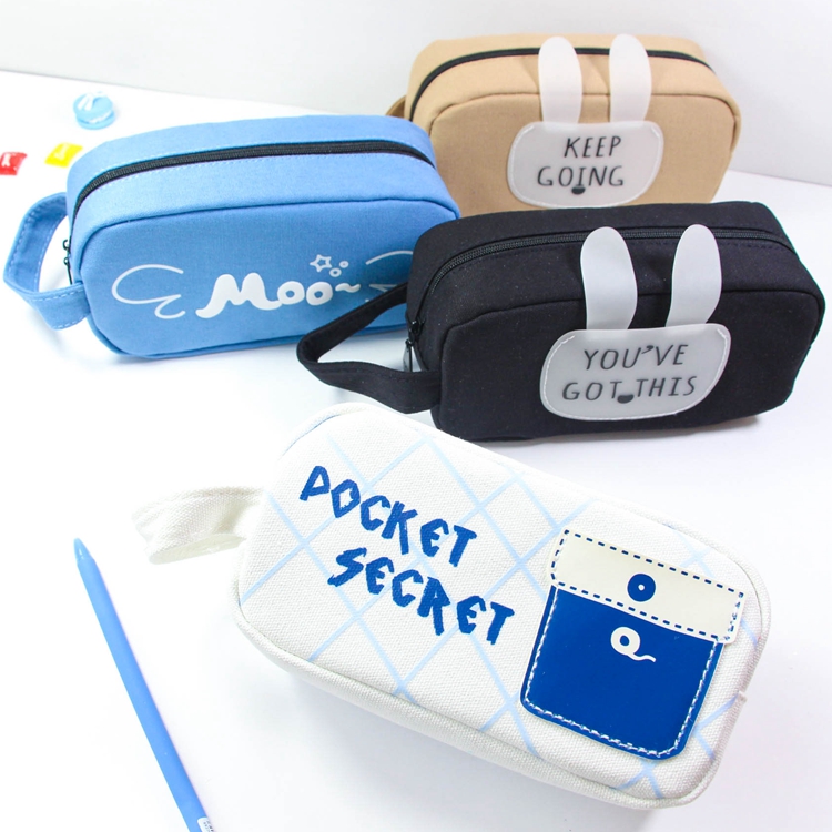 创意简约帆布女大容量笔袋 韩国可爱铅笔盒 初中小学生文具收纳袋