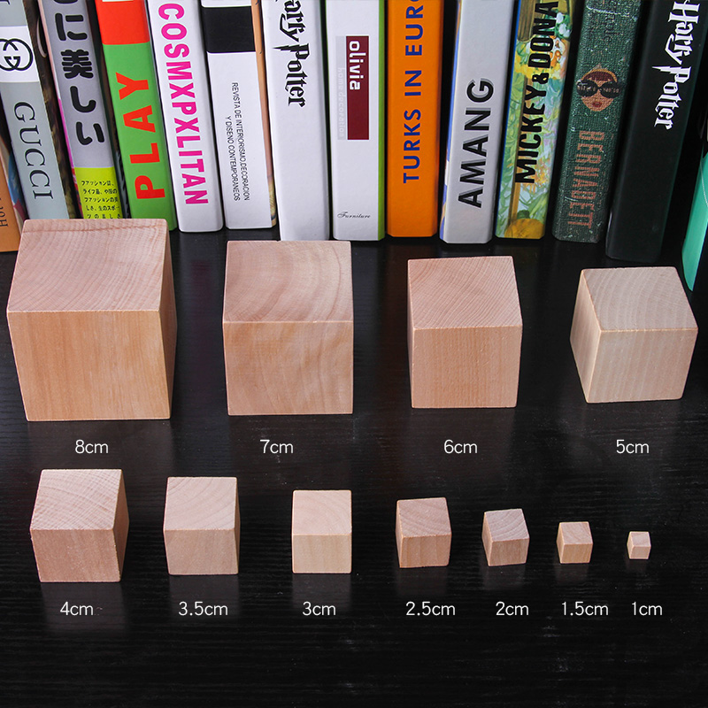 大号正方体积木块立方体1-8cm 数学教具原木制正方形建筑模型材料