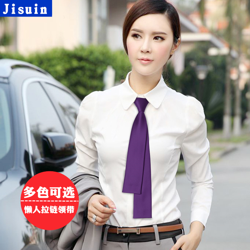 Jisuin新款女士拉链领带免打结纯色商务正装学生时尚休闲平头领带