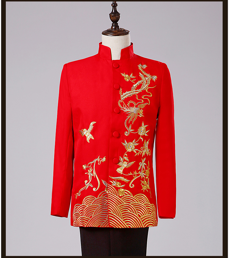 新新款热卖中国风立领刺绣中山装主持演出合唱服民乐中式男装礼服