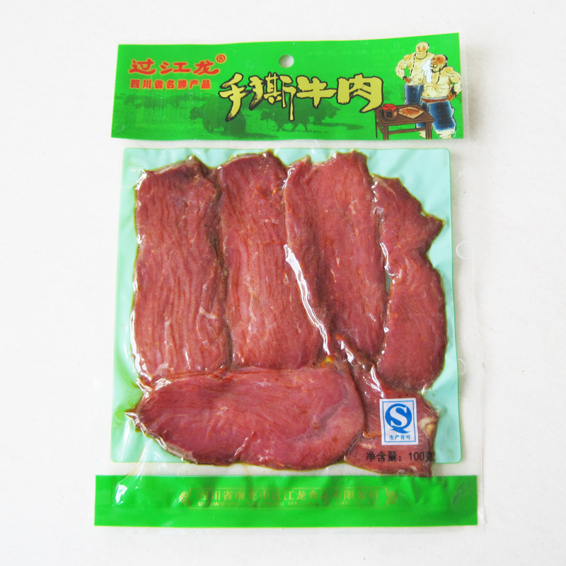 厂家直销四川南充特产过江龙牌手撕牛肉干片营养食品开袋即食包装