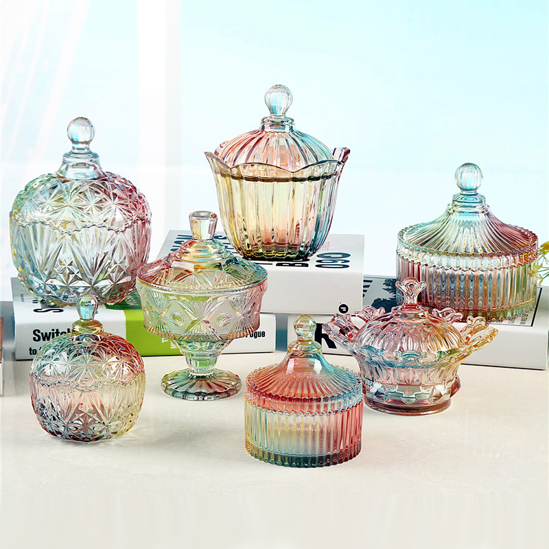 彩色玻璃糖罐欧式客厅糖果罐家用装饰摆件多功能零食收纳储物罐