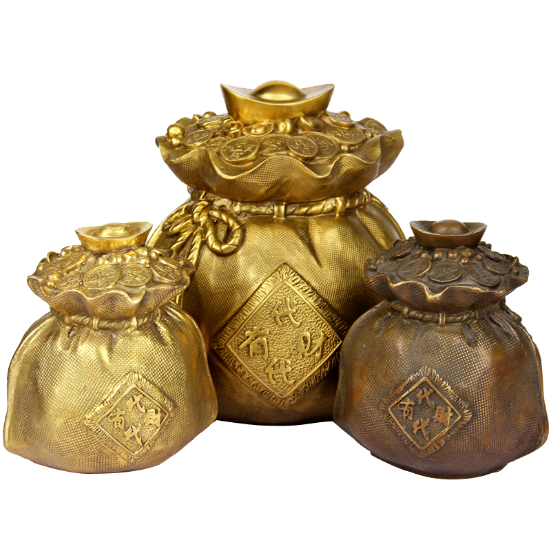 铜器铜聚宝盆摆件招财代代有财铜钱袋旺财聚财工艺开业礼品用品