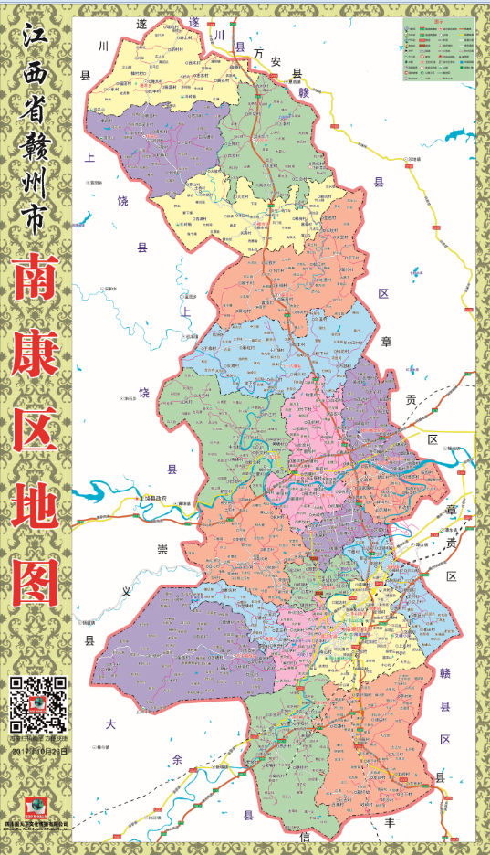 2017年10月江西省赣州市南康区交通旅游行政乡镇村落分布地图