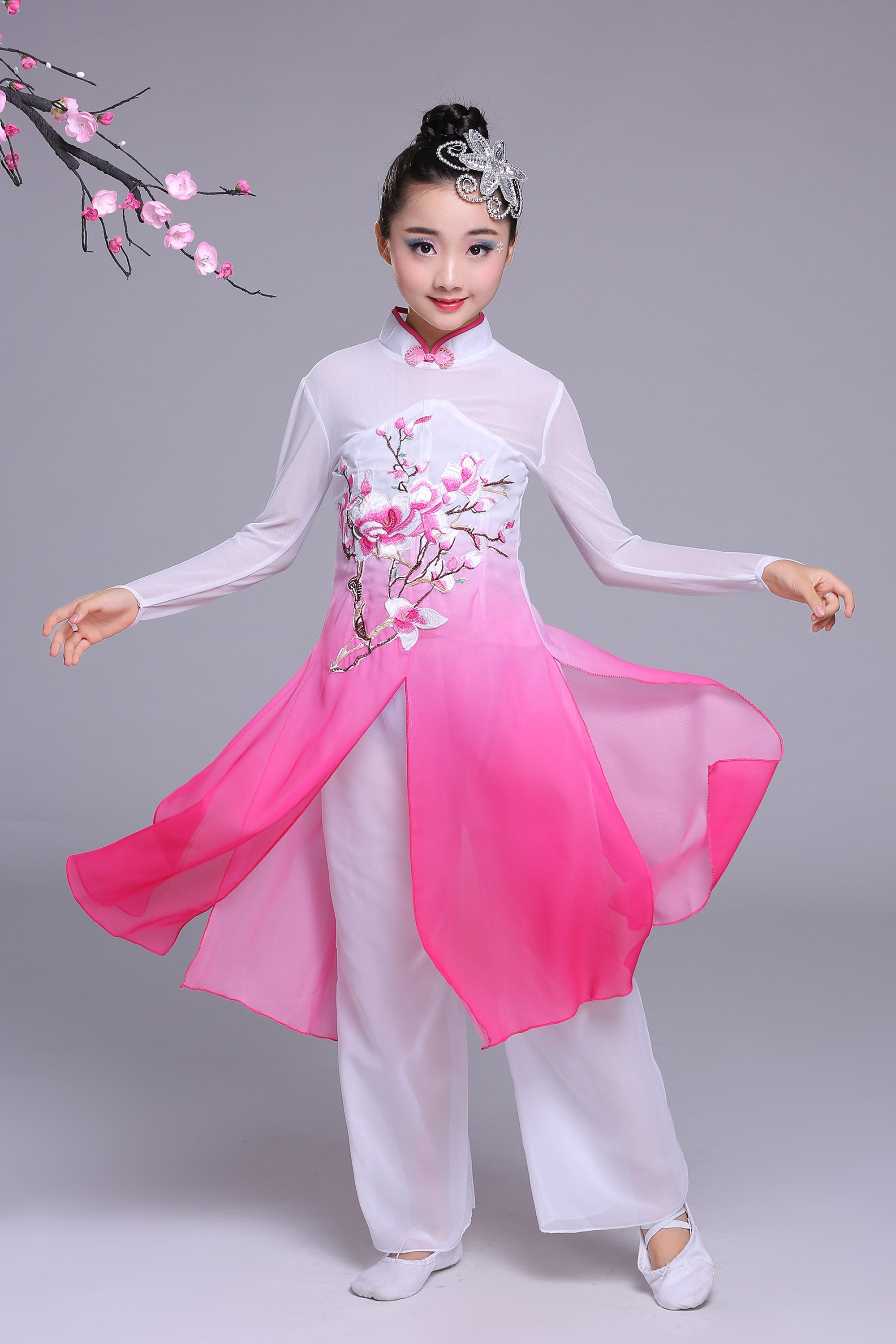 高档六一儿童古典舞演出服女童扇子舞中国风舞蹈服儿童秧歌服表演