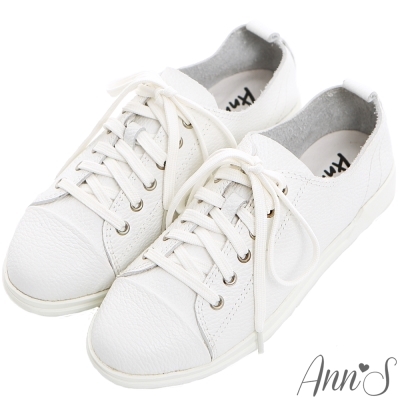 Ann’S休閒舒適全真牛皮超軟綁帶小白鞋-白