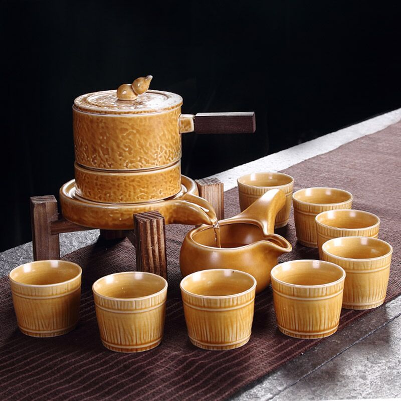 杰茗博功夫茶具套装陶瓷磨盘时来运转全半自动懒人茶壶石磨泡茶器