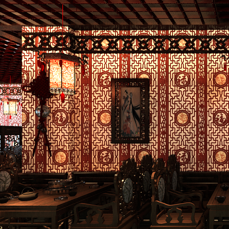 新中式墙纸饭店茶室仿古典禅意店铺装修复古风格中国风壁纸非自粘