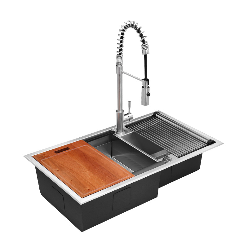 邦州 3D隐藏式水槽 个性化厨房洗菜盆 304不锈钢手工水槽双槽套餐