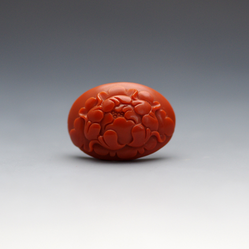 【此時眾生】瓦西南红柿子红苏工精雕富贵牡丹戒面·镶嵌片