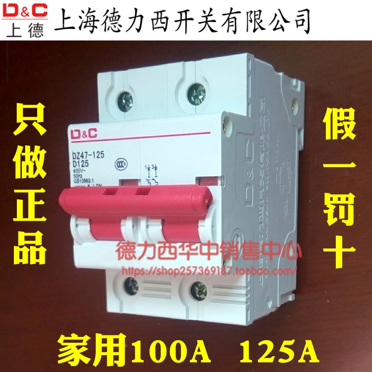 上海德力西开关DZ47家用100A空气125A安单相220V两相大功率电闸刀