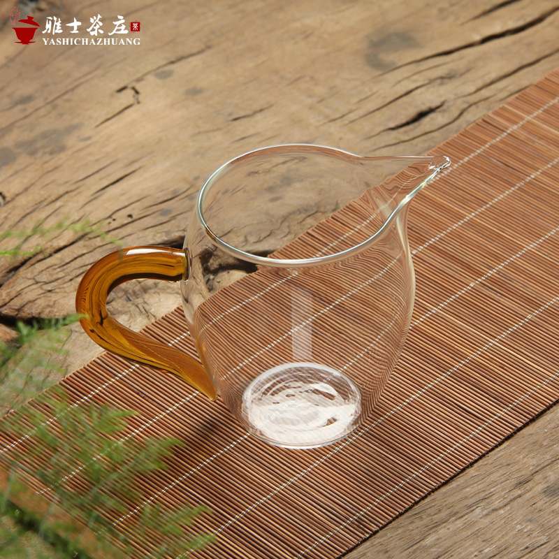 雅士茶庄日式玻璃公道杯大号加厚彩色手柄匀杯透明分茶器功夫茶具